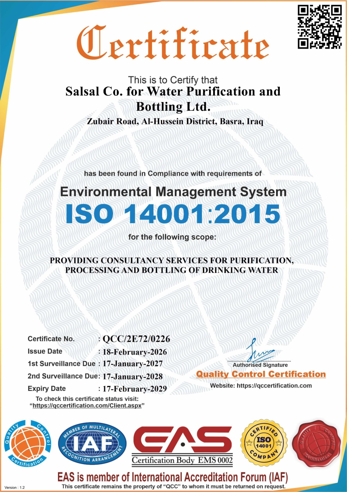 ISO 14001 Certificate
