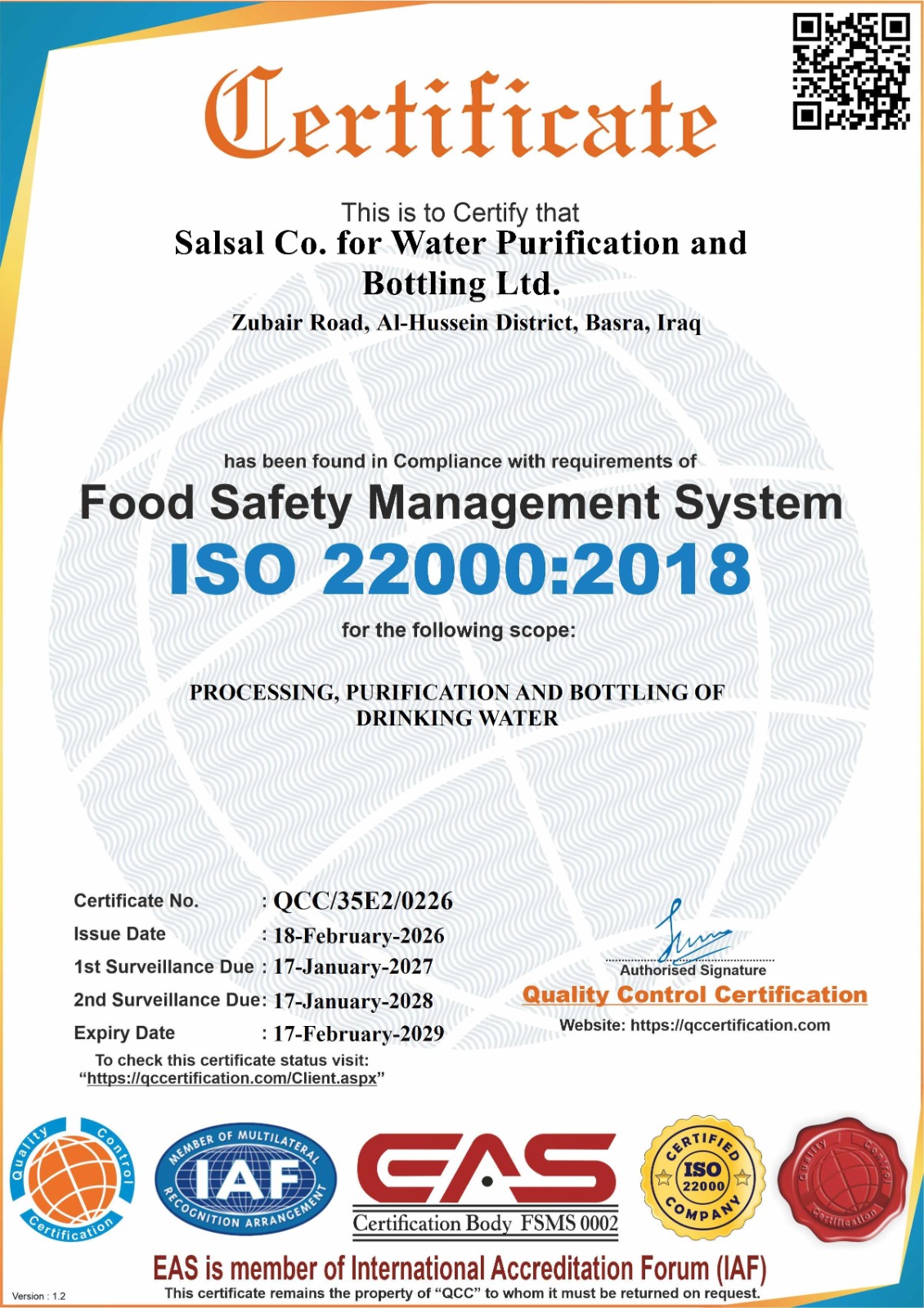 ISO 22000 Certificate